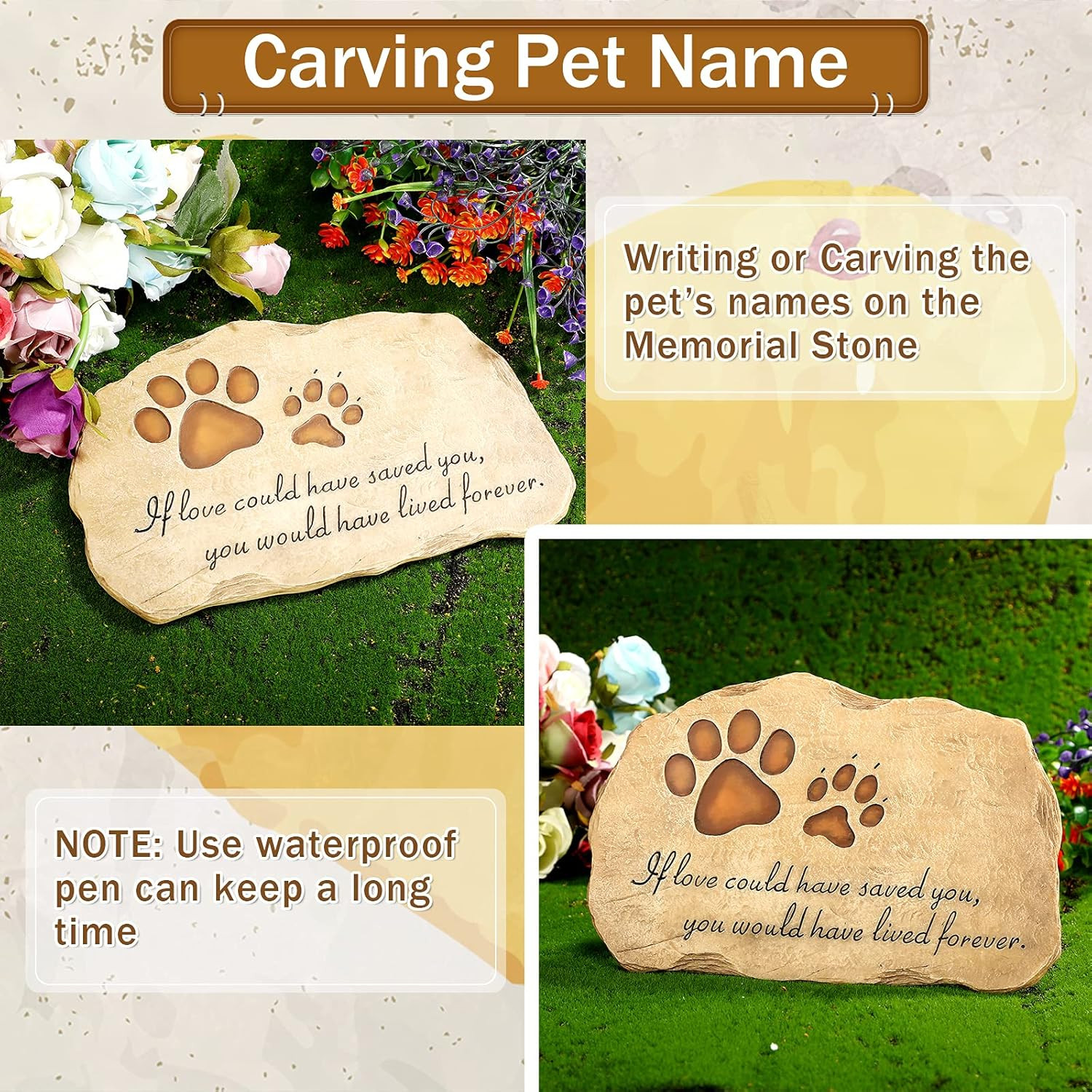 Dog Memorial Stone Dog Garden Memorial Stone Paw Prints Pet Headstone Resin Mar