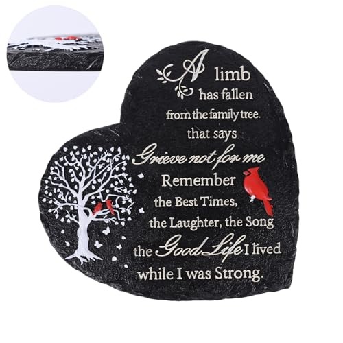 Heart Shaped Memorial Garden Stones, 10 inches Sympathy Garden Stone Black Tree