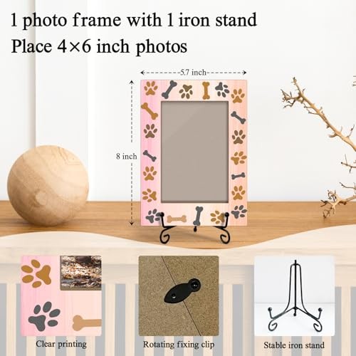 Pet Picture Frame 4×6 Wood – Dog Paw Prints, Gift for Dog Lover, Pet -A