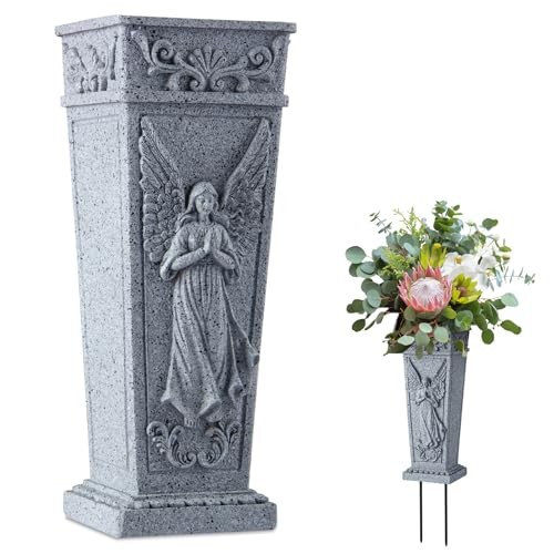 Cemetery Flowers Vase with Spike, Memorial Grave Vase Resin Flowers 1 Gray