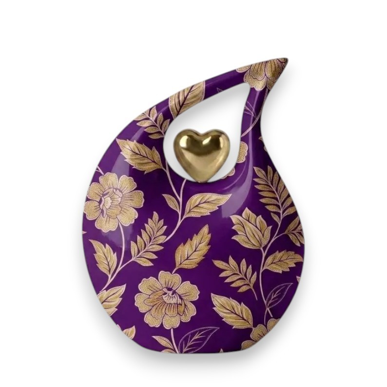 Teardrop Aluminum Cremation Urn – 200 Cu In | Gold Heart | Adult Human Ashes