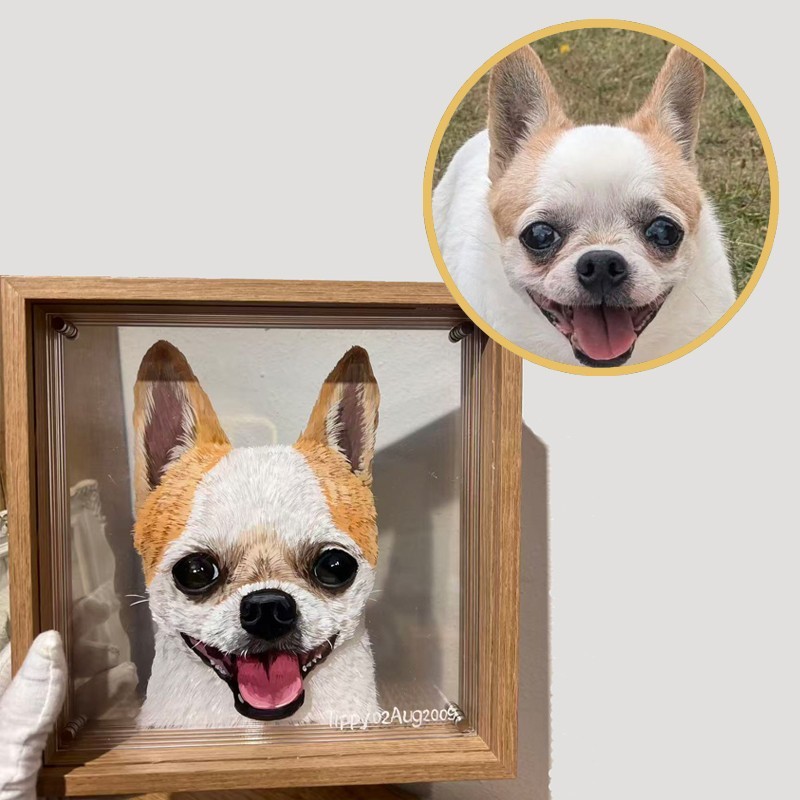 Custom 3D Pet Portrait | 6-Layer Hand-Painted Acrylic | Memorial Set+Memory Box