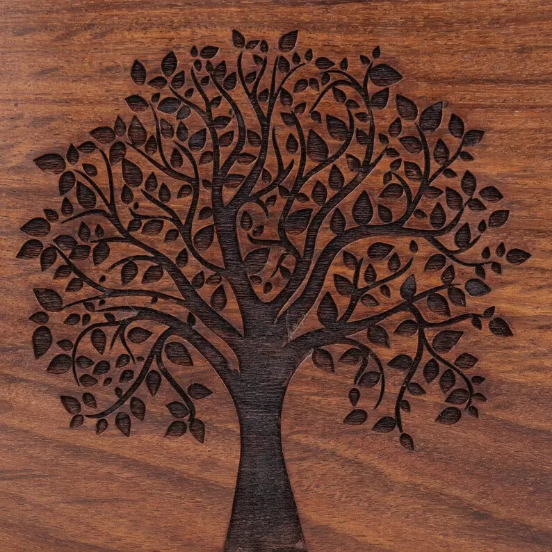Rosewood Urns Hand Carved Tree Of Life Funeral Cremation Adult Ashes Urns Brown