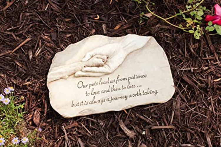Dog Paw in Hand Devotion Painted Polystone Stepping Stone – 12”W x 0.5”D x