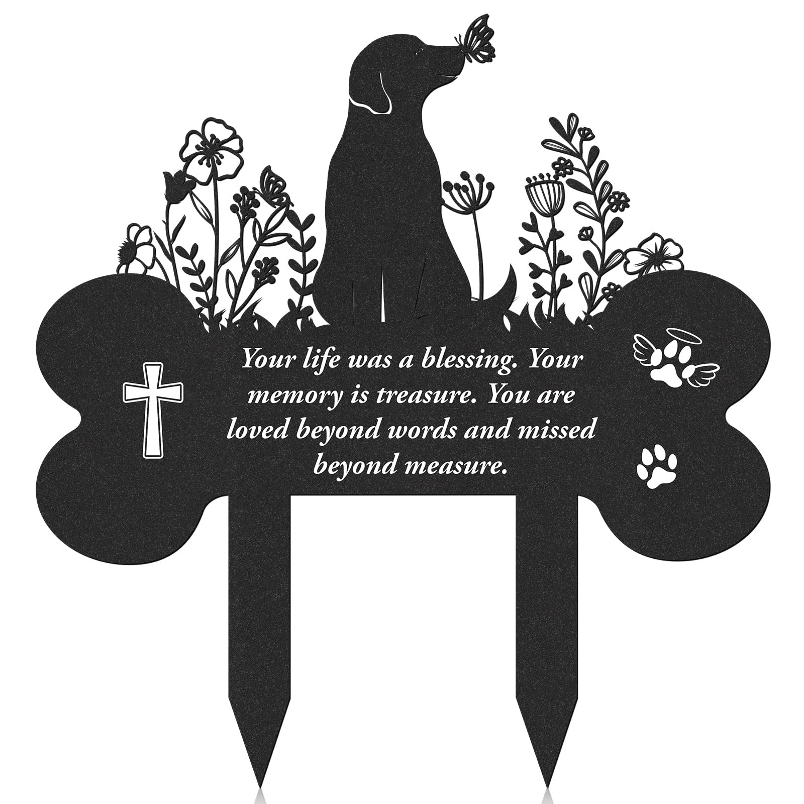 LIRAVENO Dog Memorial Grave Stakes – Metal Black Flowers Loss Pets black