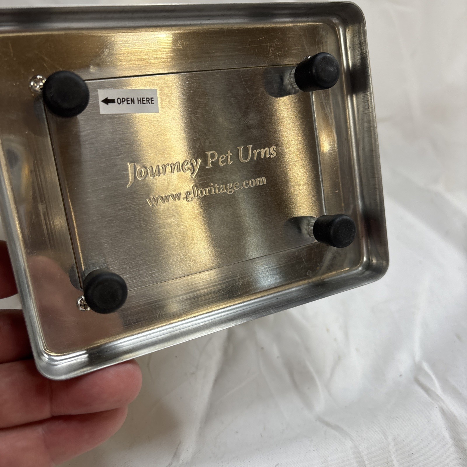 Pet Urn Brushed Chrome and Gold Color Trim Dog / Cat Cremation Urn Cross Journey
