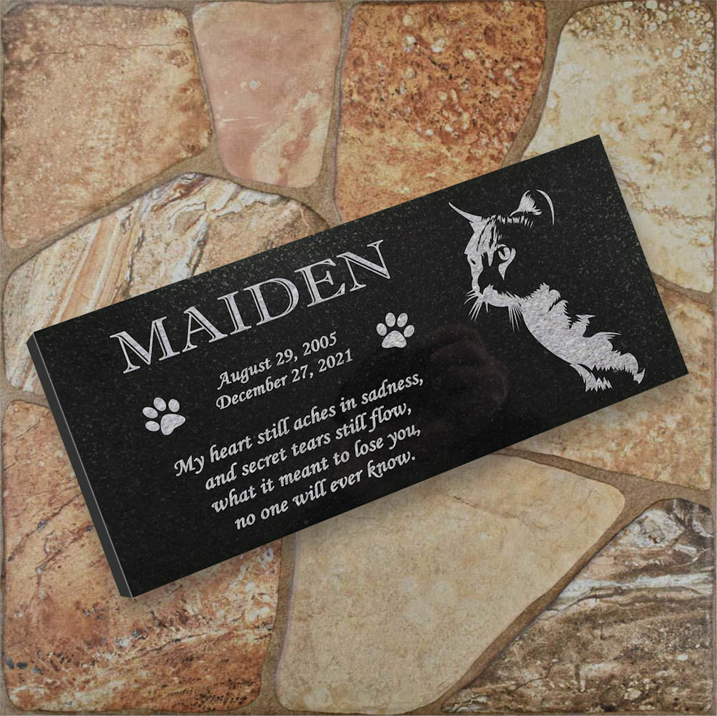 Personalized Cat Memorial – Granite Stone Pet Grave Marker – 6×12 – Maiden