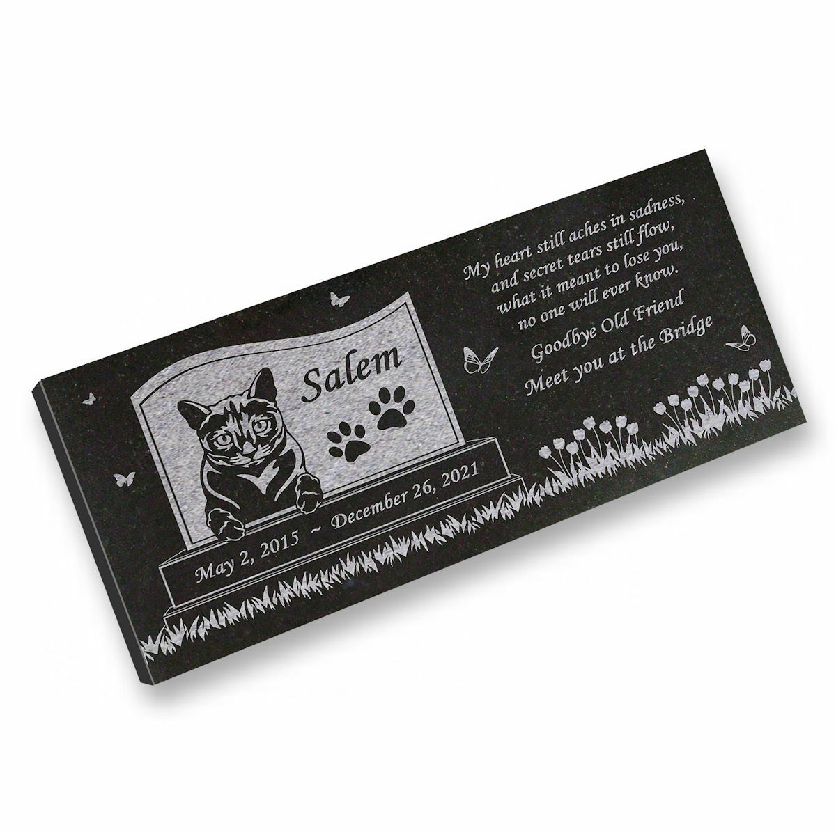 Personalized Cat Memorial – Granite Stone Pet Grave Marker – 6×12 – Salem