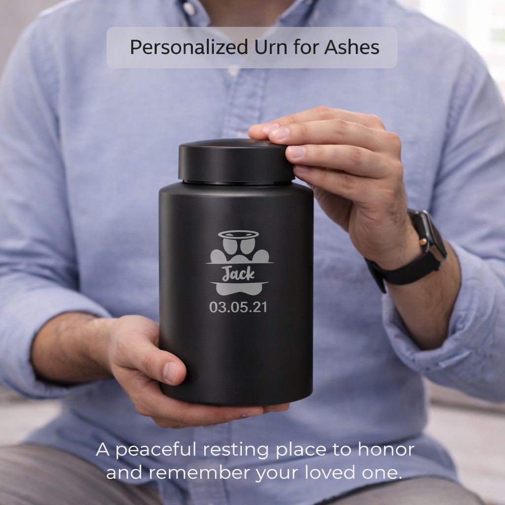 Custom Engraved Pet Urn for Ashes, Personalized Dog & Cat Memorial Cremation Urn