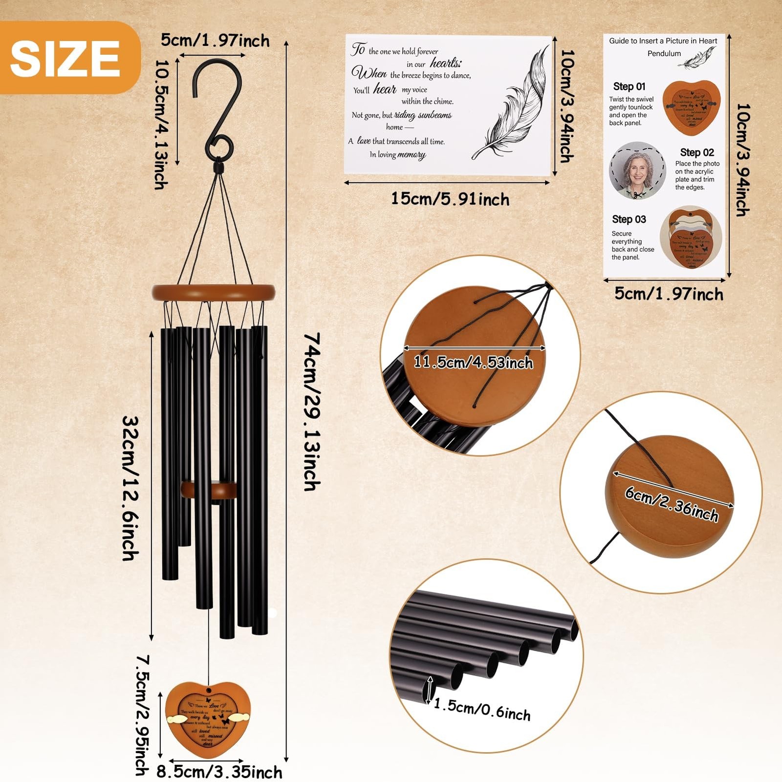 32 Inch Personalized Memorial Wind Chimes Sympathy Gifts for Loss of Loved On…