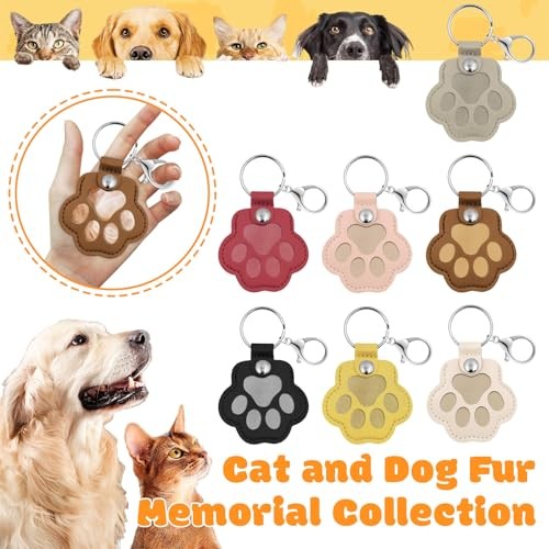Pet Memorial Gifts for Dogs Cats, Leather Paw Print Pet Fur Keepsake White