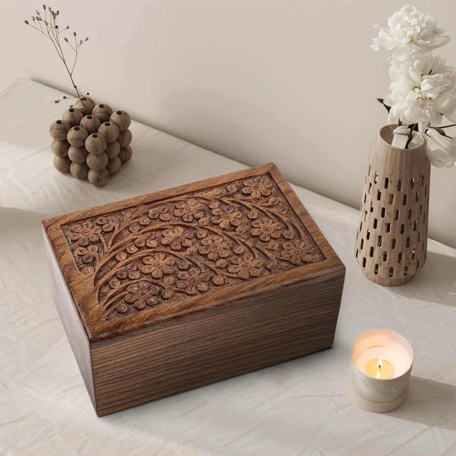 Natural Rosewood Hanging Ornament Wooden Urn Box Tree of Life Design 40lbs