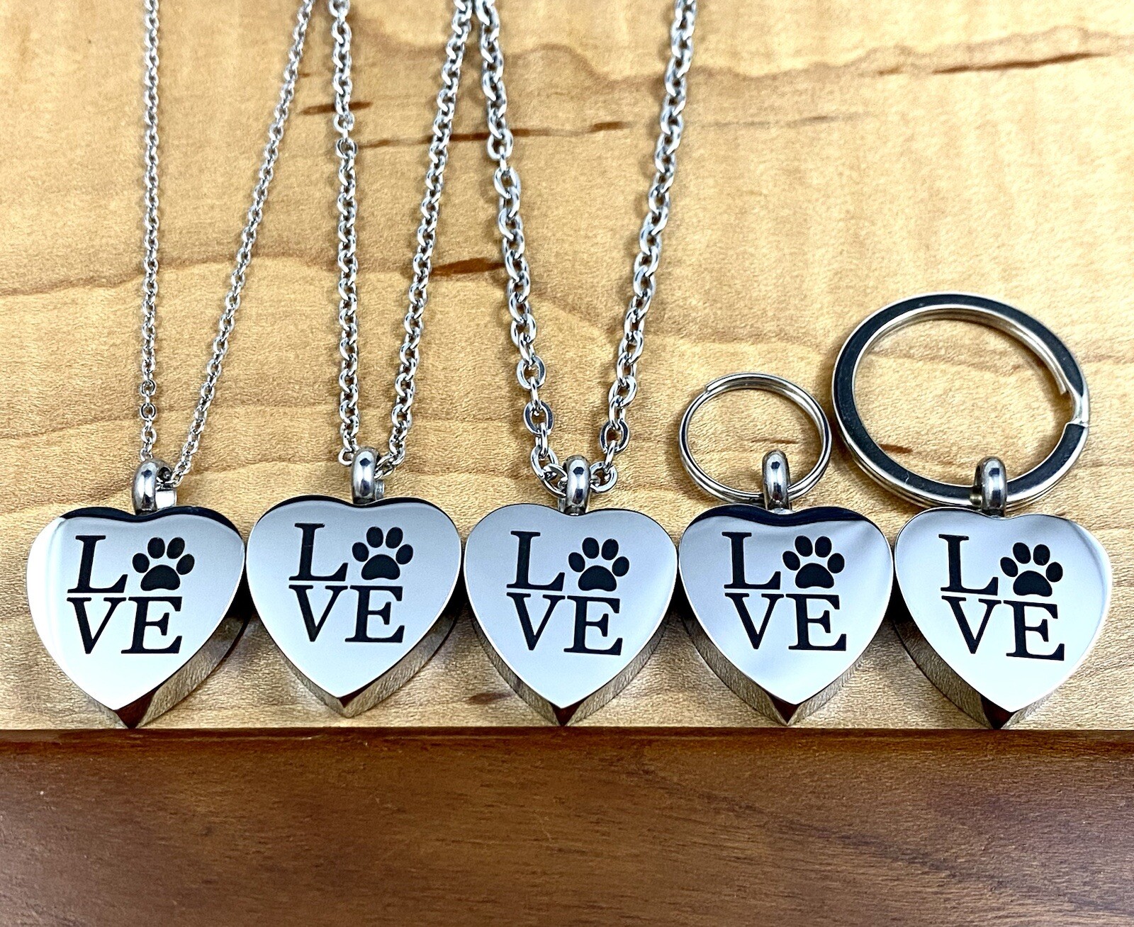 Pet Cremation Necklace Pendant Urn Paw Print LOVE Dog Cat In My Heart Rescued