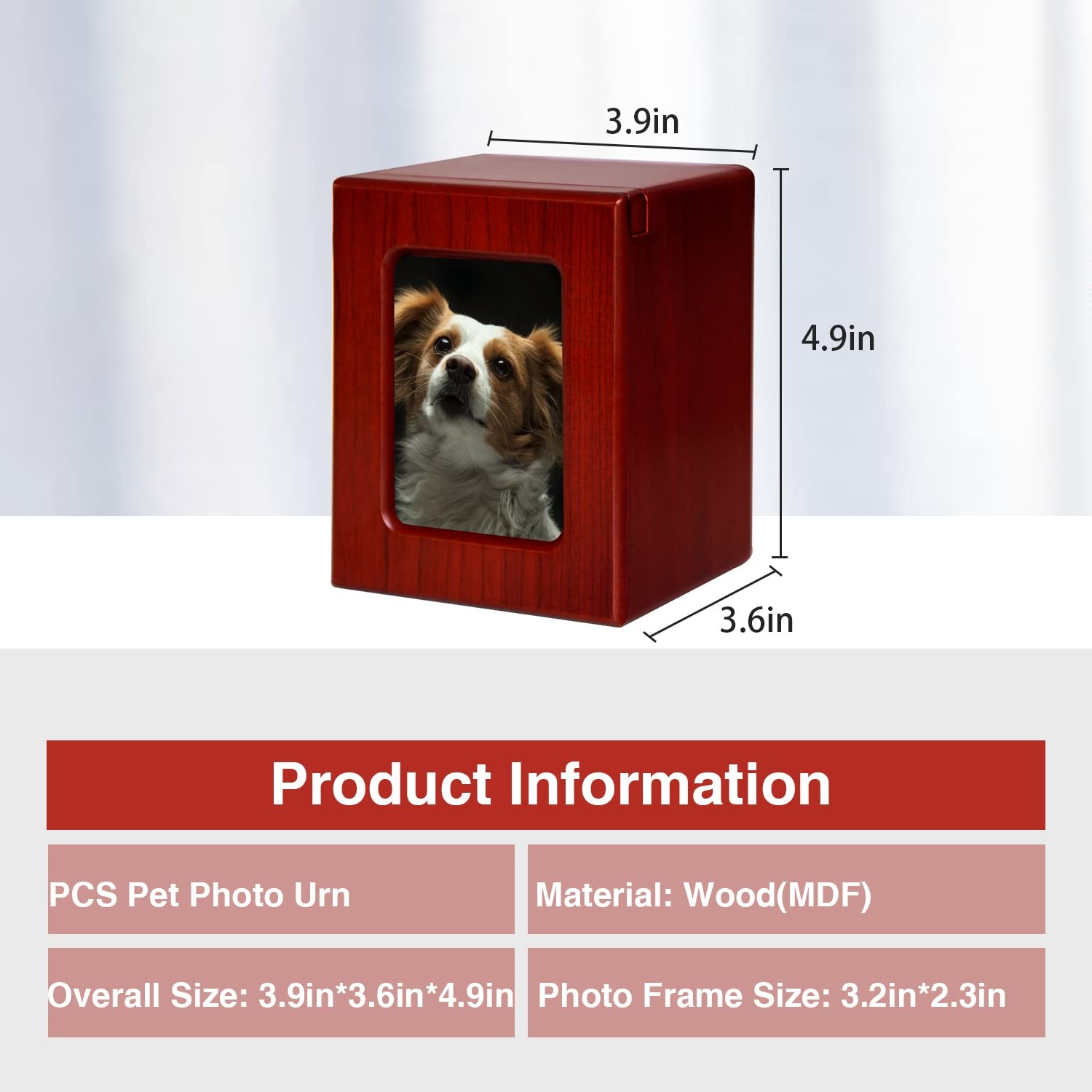 Red Small Pet Urns Dogs Ashes Photo Frame Cremation Box Memorial Storage