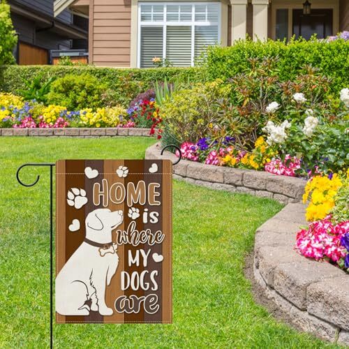 Decorative Garden Flag, Pet Paw Print Yard 12″ x 18″ Home is Where My Dogs are