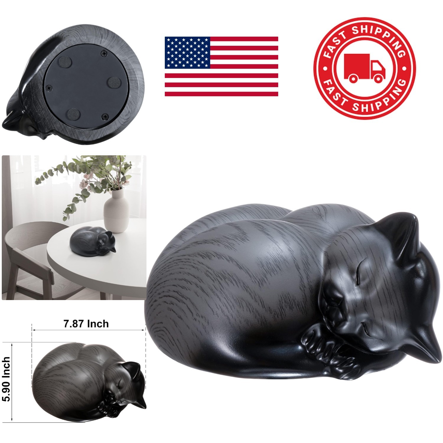 Modern Gray Cat Urn for Ashes Polished Resin Durable Pet Memorial Keepsake