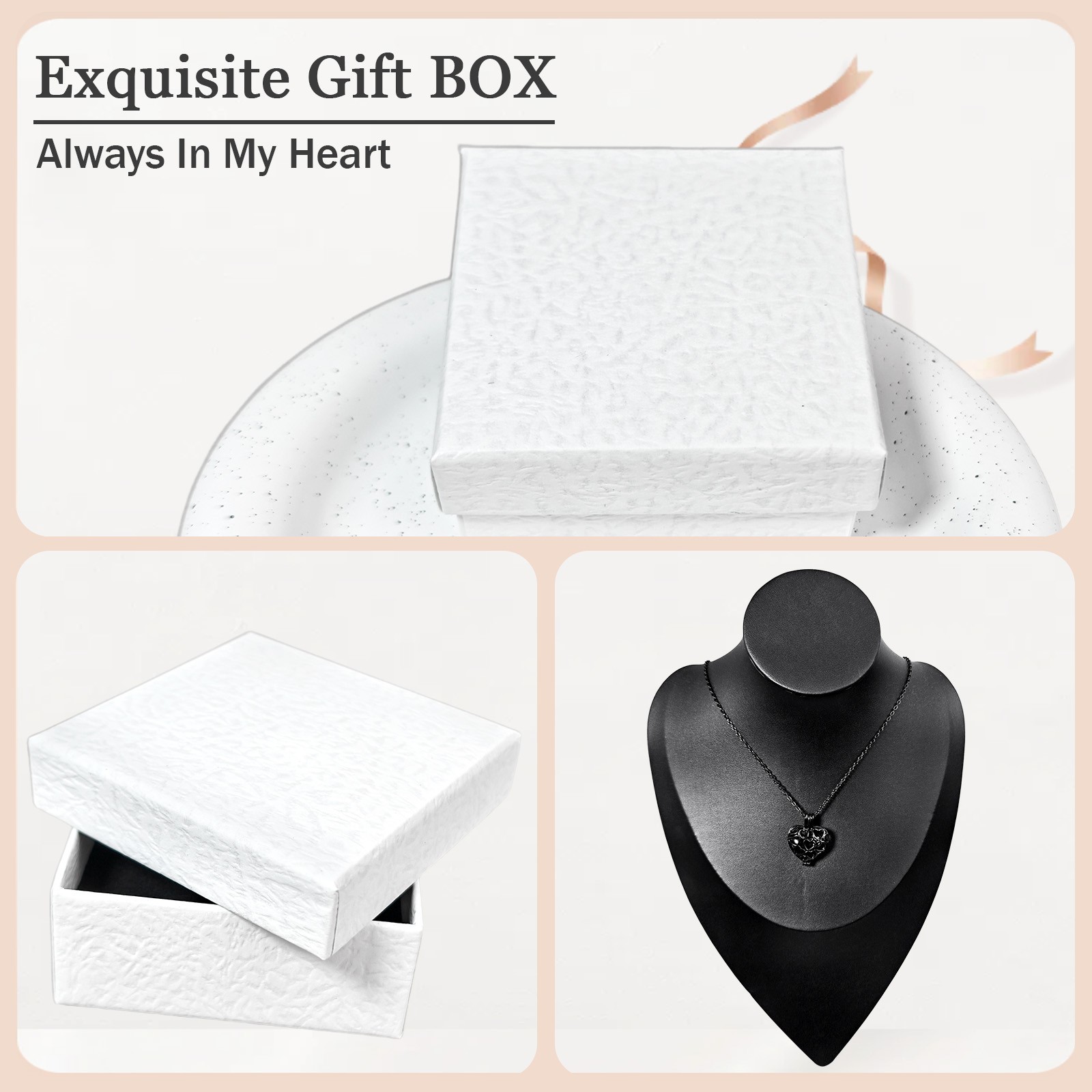 Paw Print Heart Pet Ashes Black Memorial Necklace with Inner Box For Dog&Cat