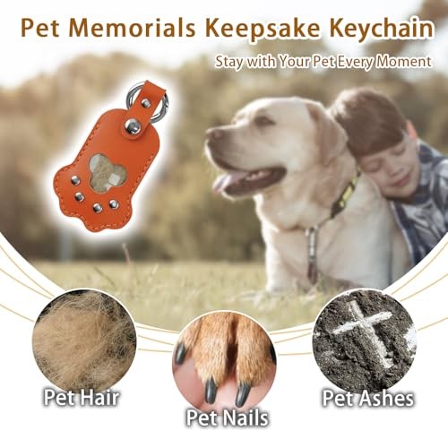 Pet Memorial Keychain,Dog Hair Keychain, Handmade Full Grain Sunset Orange