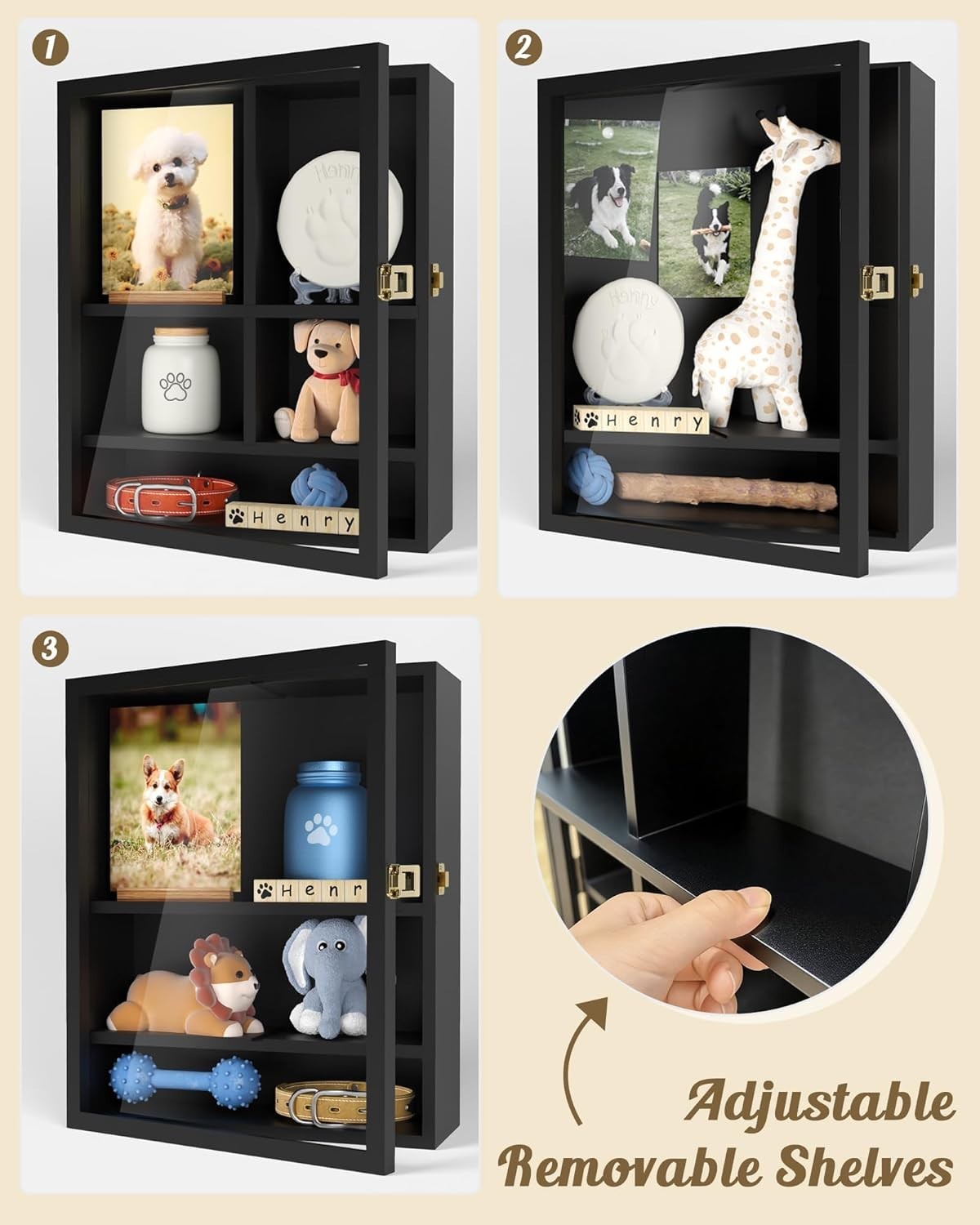 Pet Memorial Shadow Box, 14.7″x 12″ Dog Memorial Shadow Box with Adjustable S…