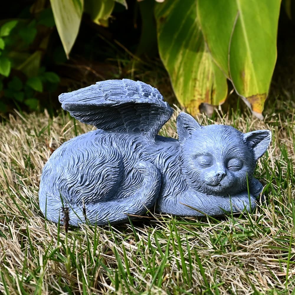 Pure Garden Sculpture Pet Memorial Statue Sleeping Angel Cat