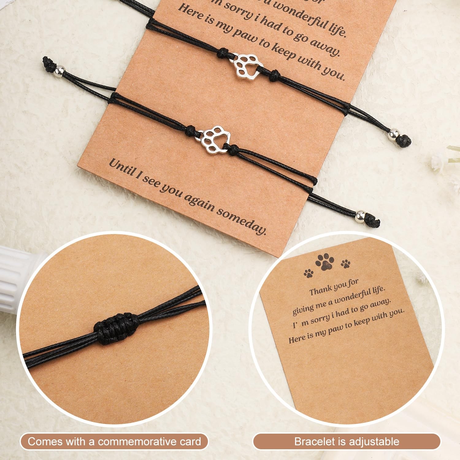 XIHIRCD 2pcs Cat Dog Memorial Bracelet Gift, Pet 12x9cm, black, silver