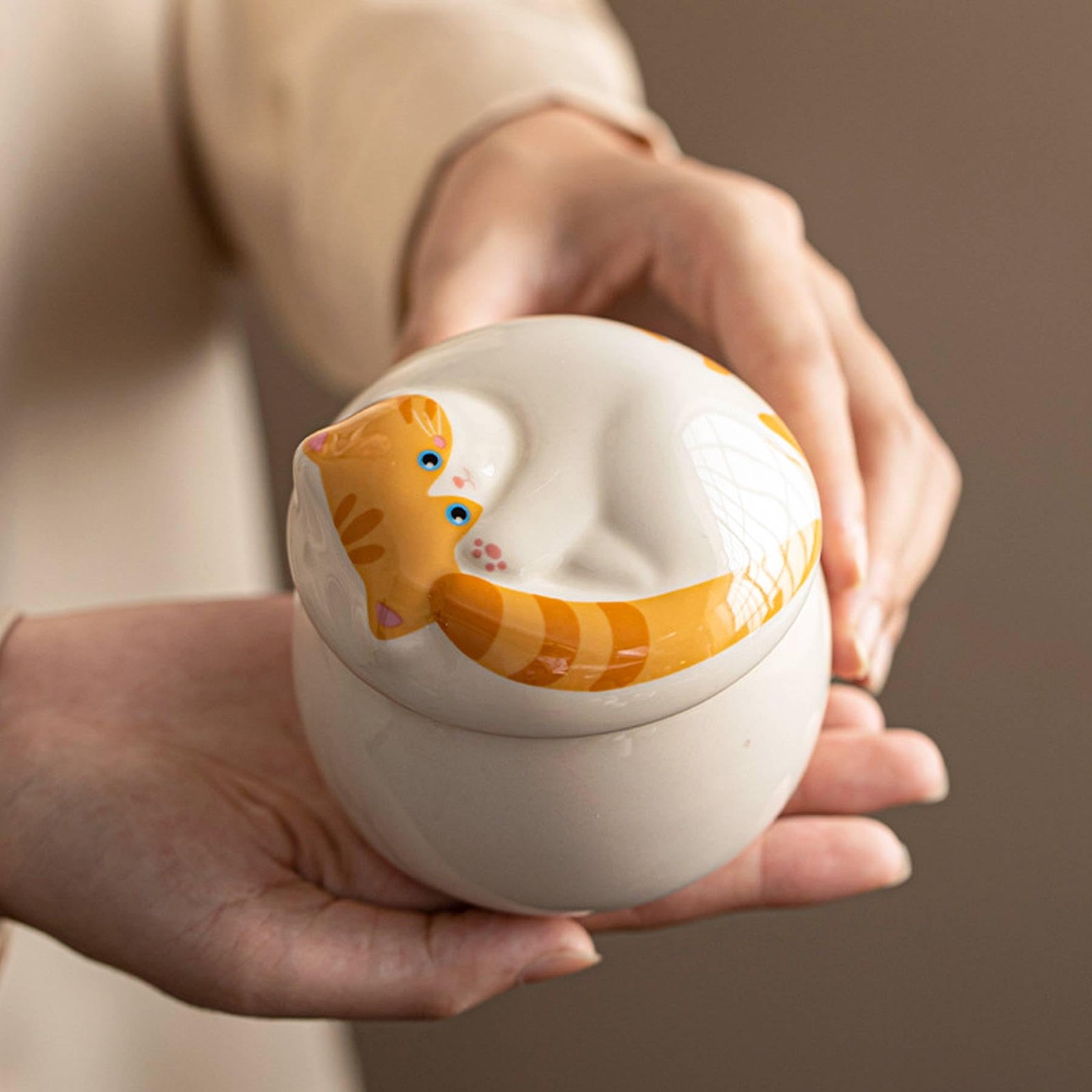 Ceramic Ginger Cat Urn, Memorial for Ashes, Pet Memorial Keepsake, Cat-Shaped…