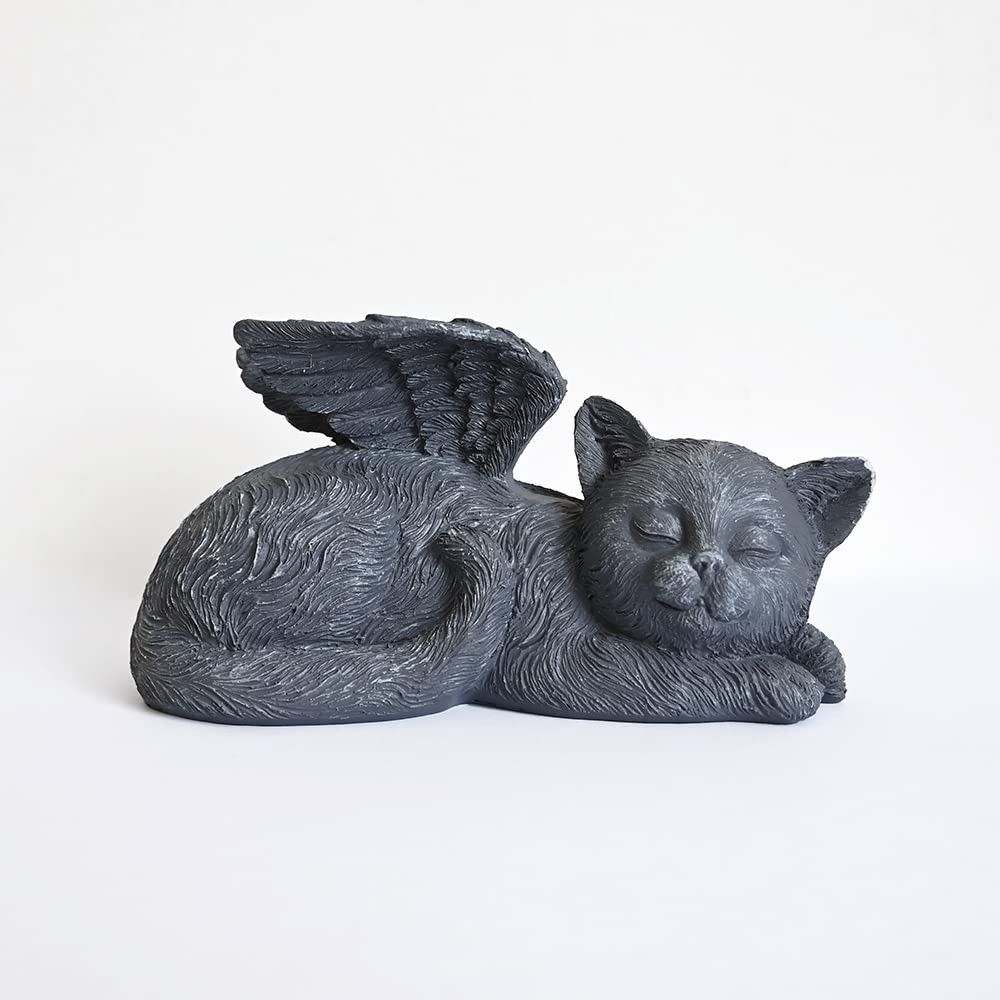 Pure Garden Sculpture Pet Memorial Statue Sleeping Angel Cat