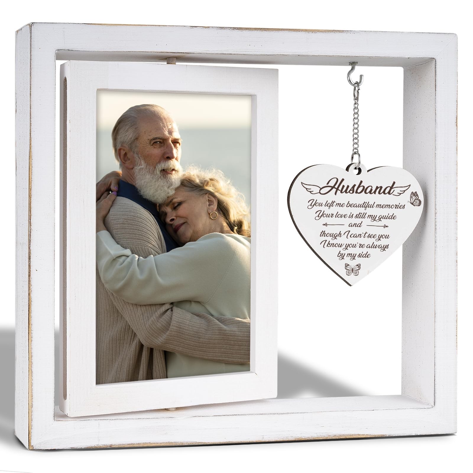 Vetbuosa Husband Memorial Picture Frame, Rotating 4×6 Photo Frame, Vintage St…