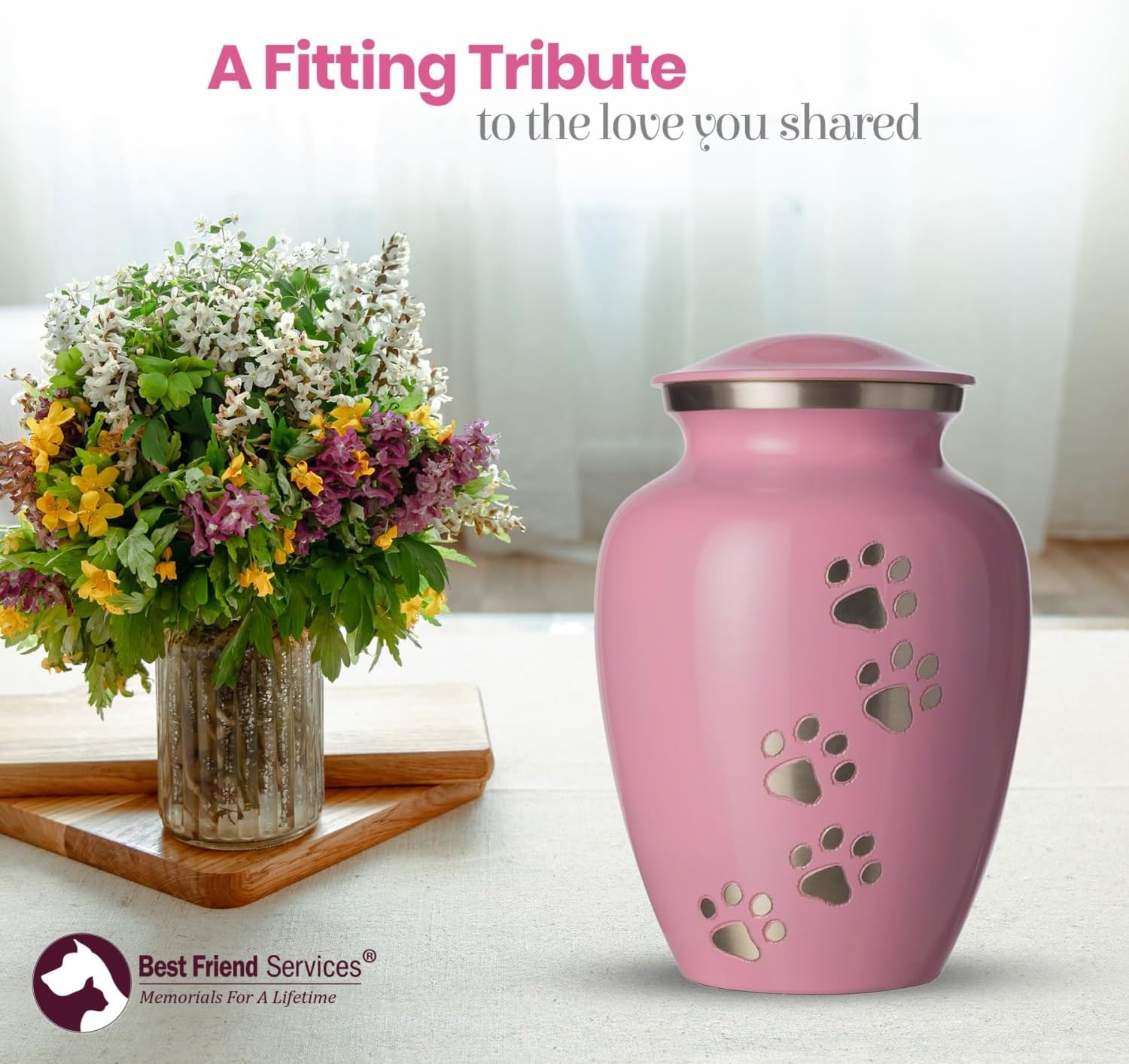 Pet Urn for Dogs Aluminum Memorial Cremation Urn (Large – Pets up to 115lb) Pink