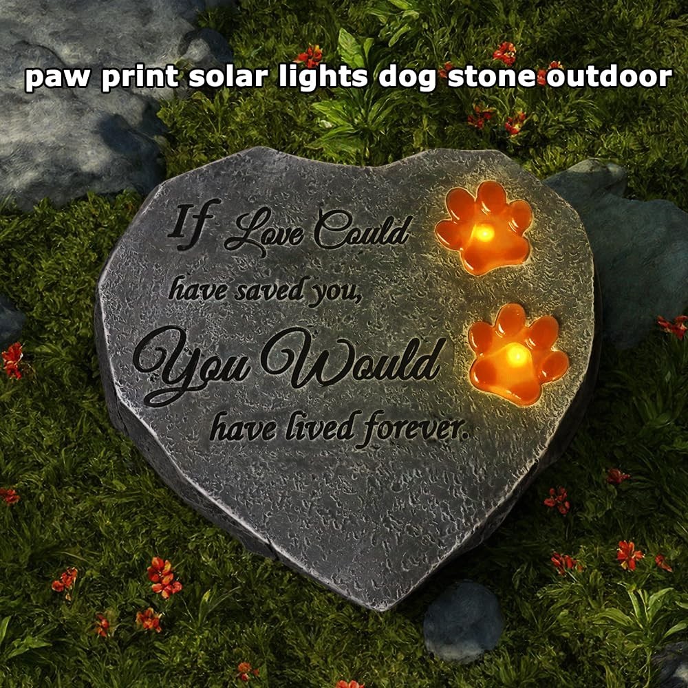 Solar Light Pet Memorial Stones Heart Shaped Dog Grave Markers Outdoor, Shinn…