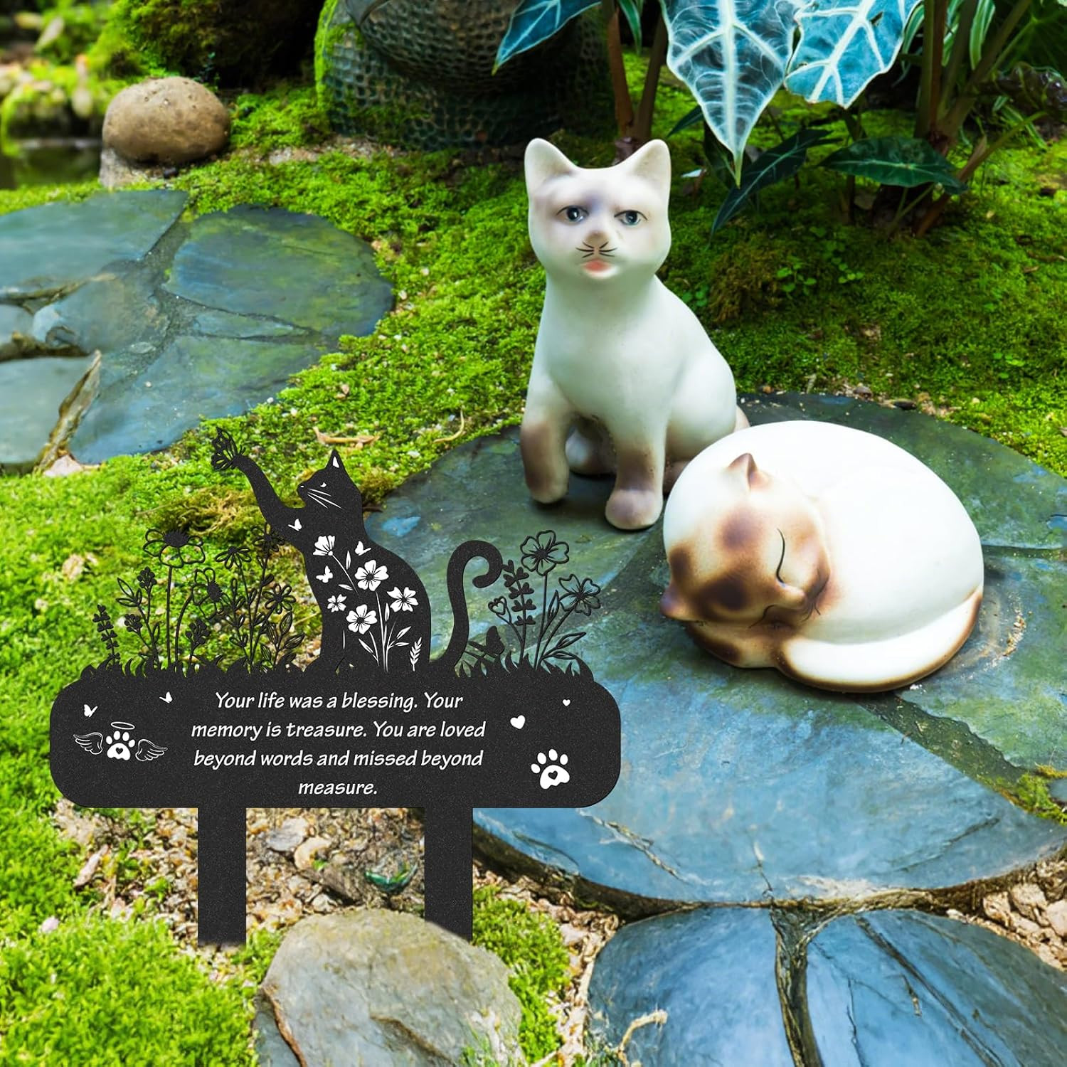 Cat Memorial Grave Stakes – Metal Wildflower Loss Pets Cemetery Markers Decorati