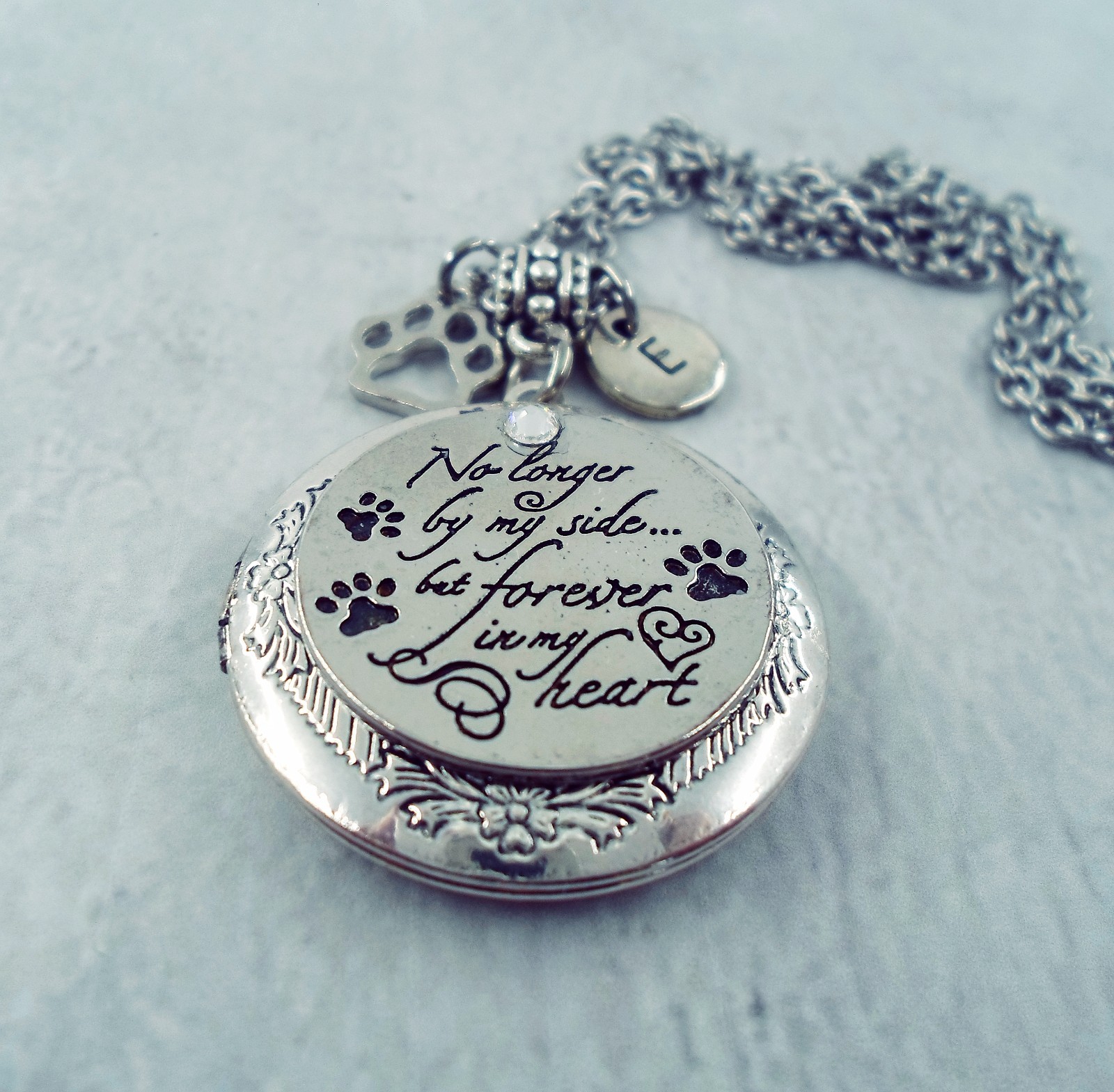 No longer by my side but forever in my Heart, Pet Memorial Locket w-Your Photo