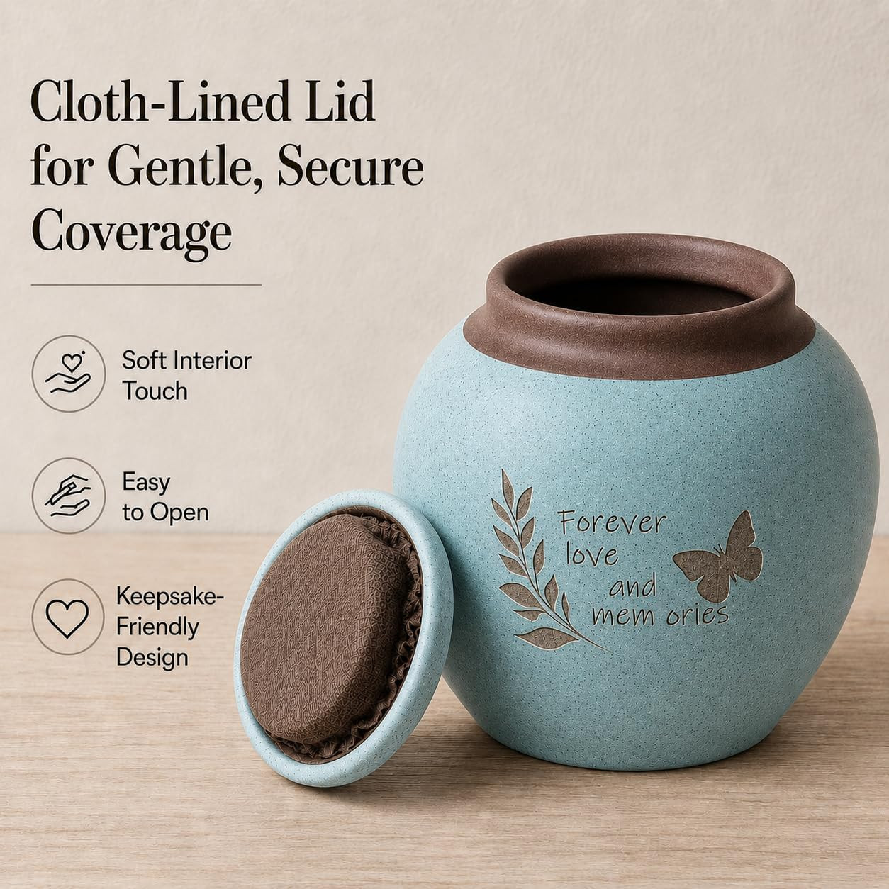 Small Pet Urn for Ashes, Dog and Cat Cremation Urn, Cyan Ceramic Memorial Keepsa