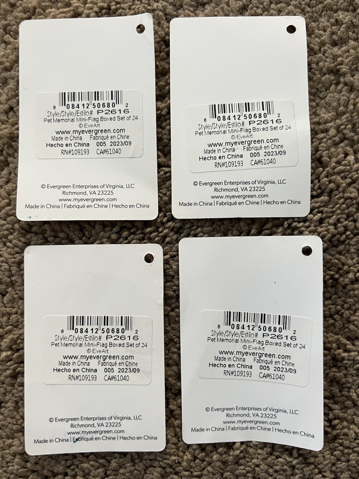 4 Different 8 in x 4 in Pet Remembrance Grave Marker Memorial Flags w/Stands NEW