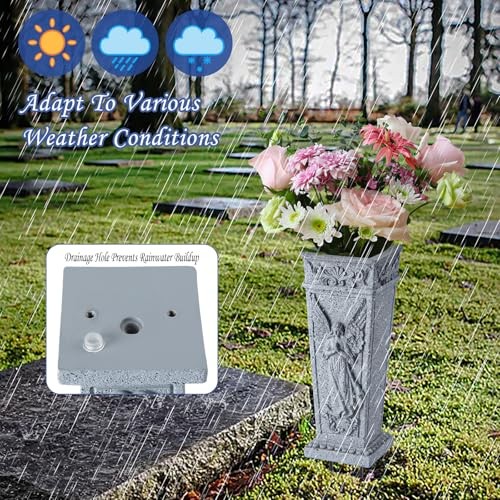 Cemetery Flowers Vase with Spike, Memorial Grave Vase Resin Flowers 1 Gray