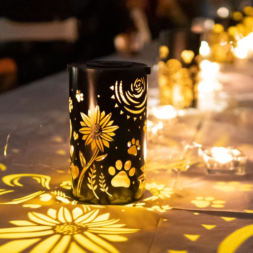 Pet Memorial Gifts – Artisan Shadow Solar Lantern ‘Sunflowers & Paws’ – This …