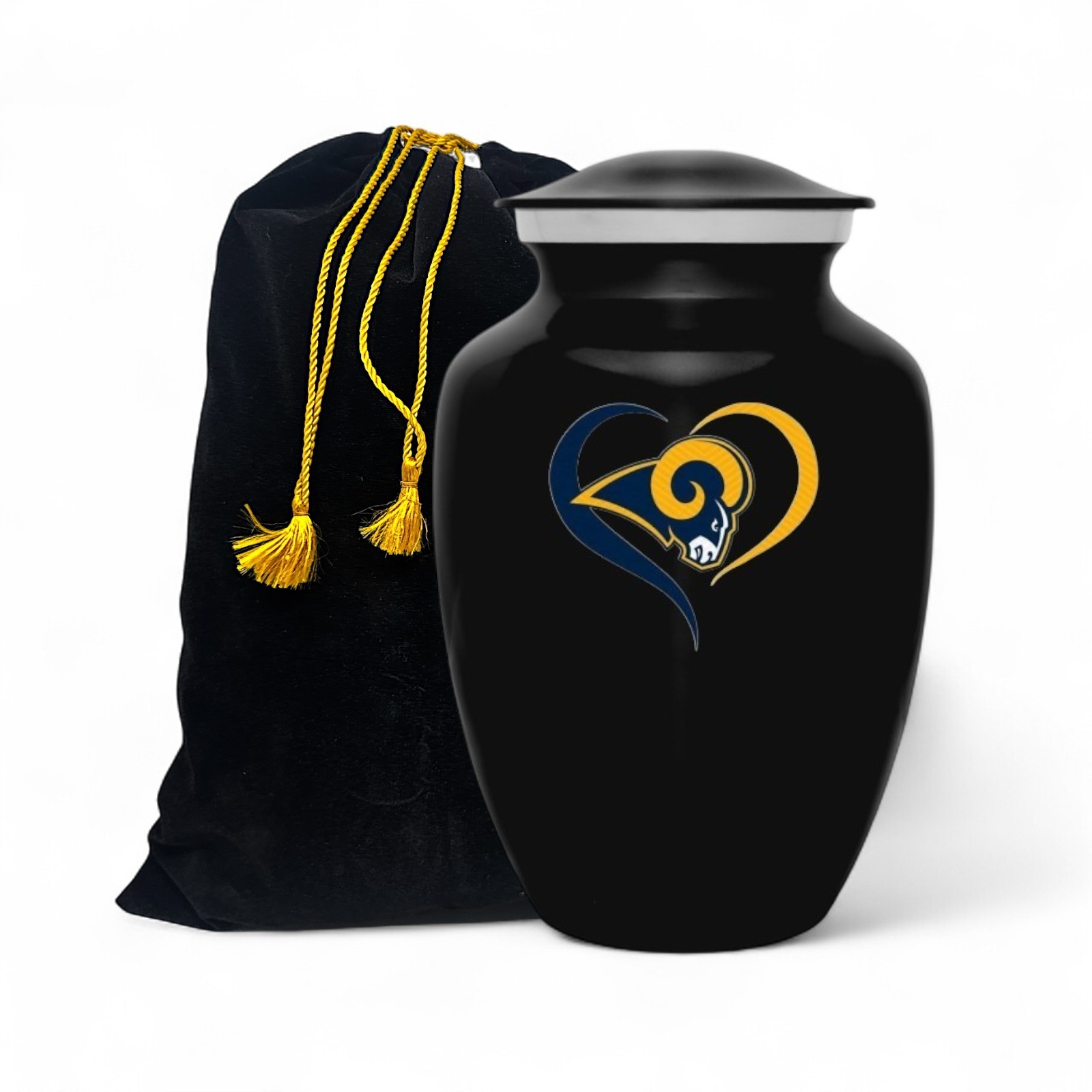 Los Angeles Football Style Cremation Urn Adult Ashes Black Metal 8 Inch Urns