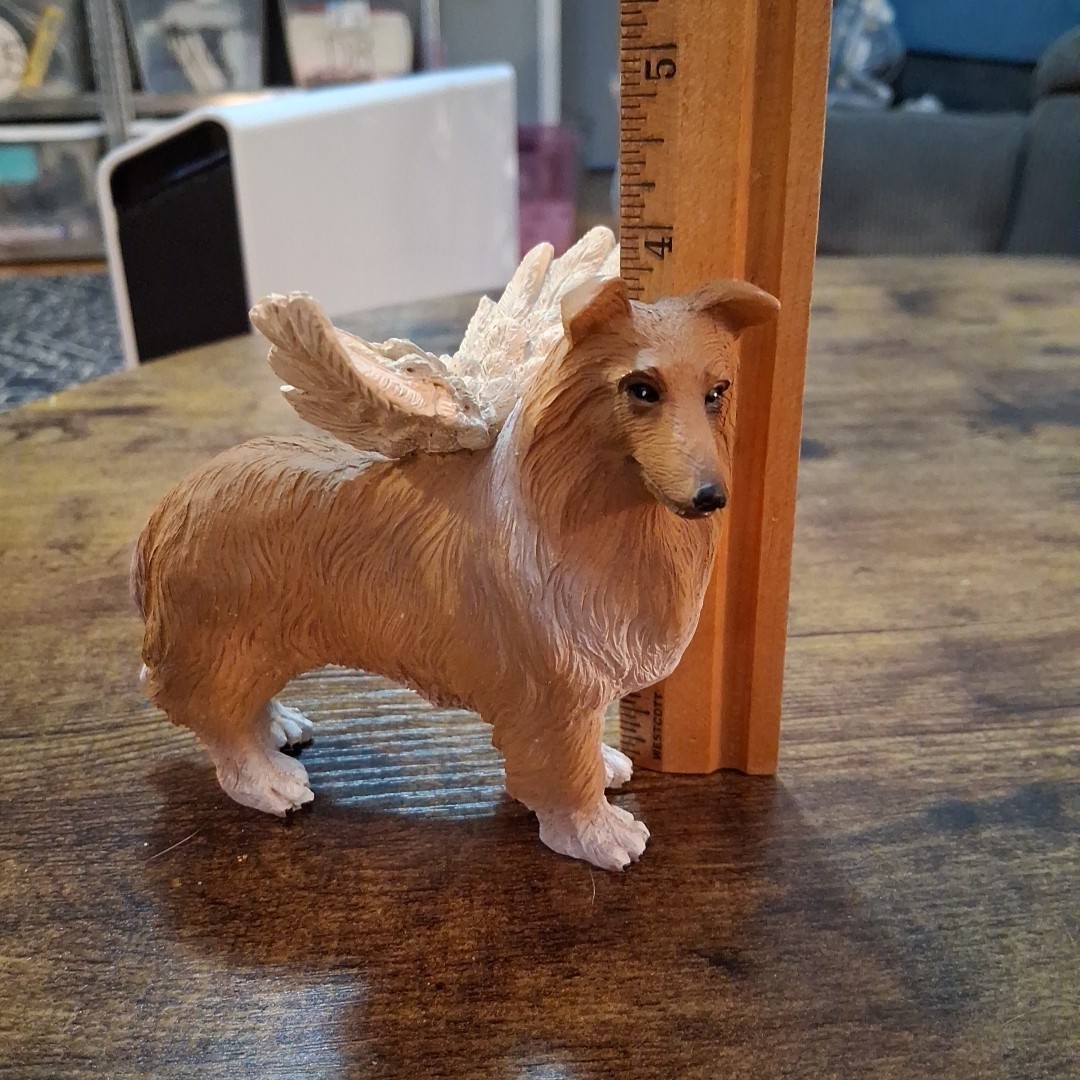 Angel Wings Grave Collie Dog Puppy Memorial Pet Marker Statue Figurine 4″x4″