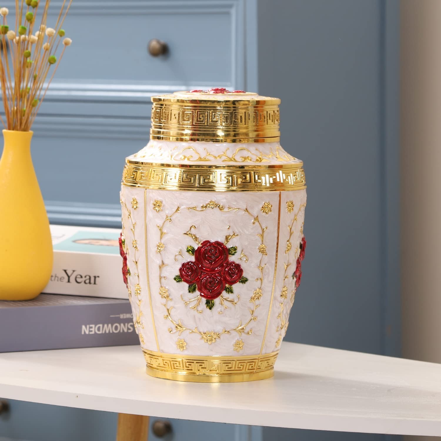Urn for Human Ashes Adult Female – Rose Flower Cremation Urn Mom – Funeral Ur…