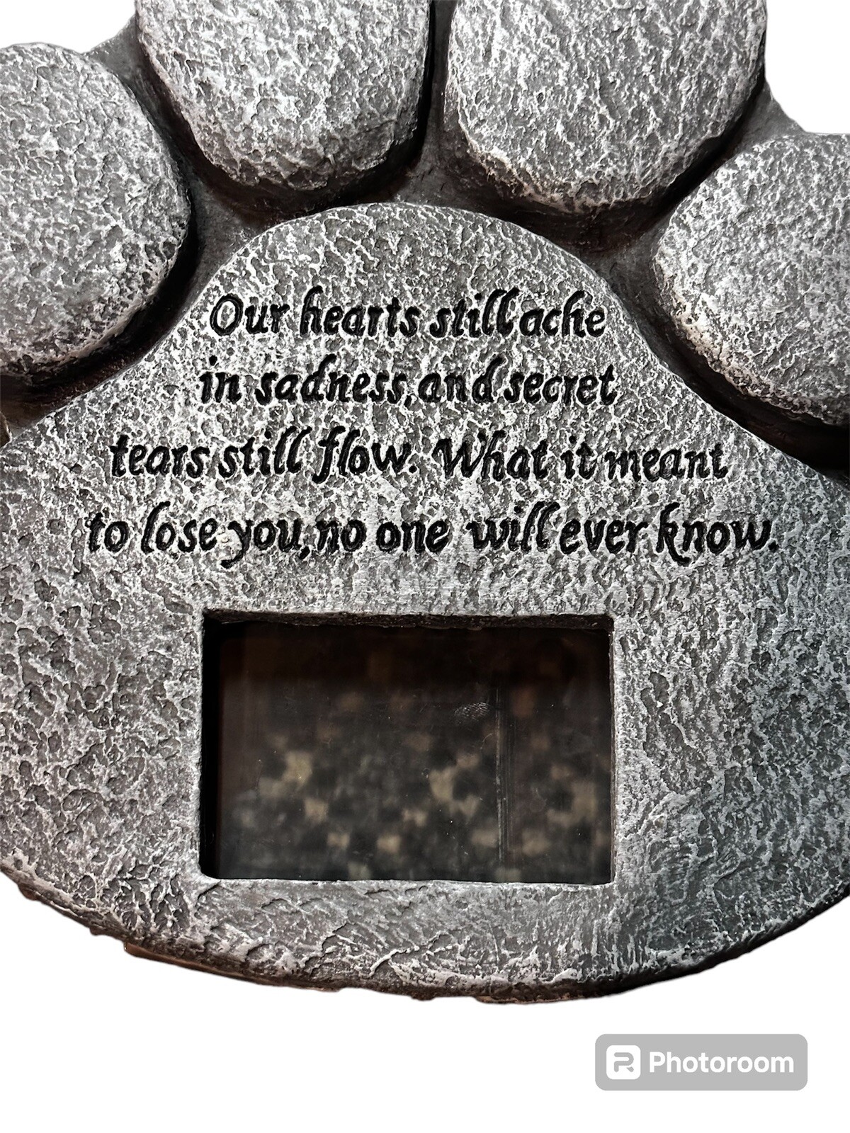 Paw Print Memorial Stone Marker Plaque W/ Sympathy Poem, 3”x2” Picture Slot NEW