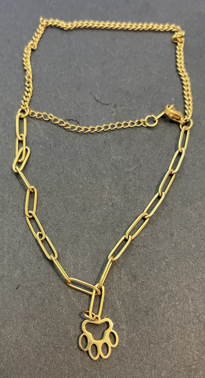 Yellow Metal Paw Pet Double Memorial Bracelet Wrist