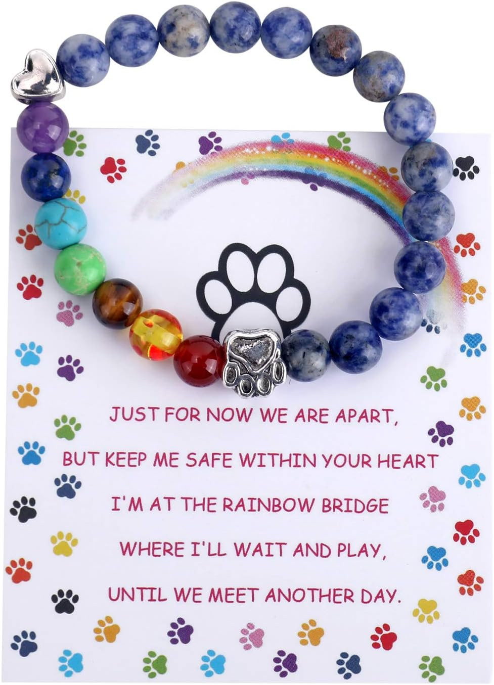 Rainbow Bridge Pet Memorial Bracelet 8MM Chakra Bead Sympathy Gift for Pet Loss