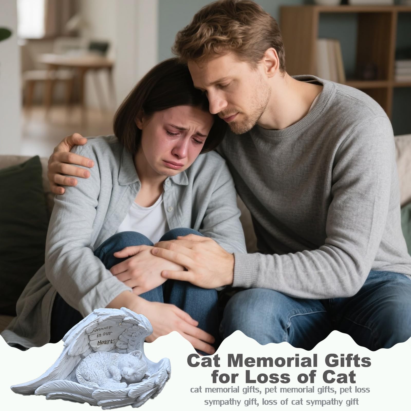 Cat Memorial Gifts for Loss of Cat, Peaceful Sleeping Solar Angel Cat Statue …
