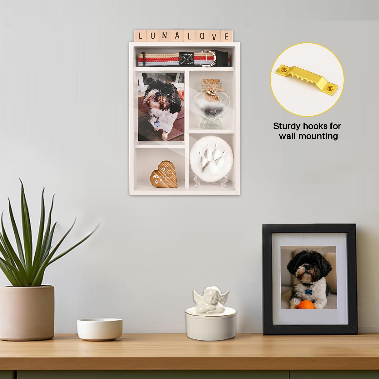 Pet Memorial Shadow Box with Shelves for Loss of Dog Cat Memorial Gifts 4X6 Pict