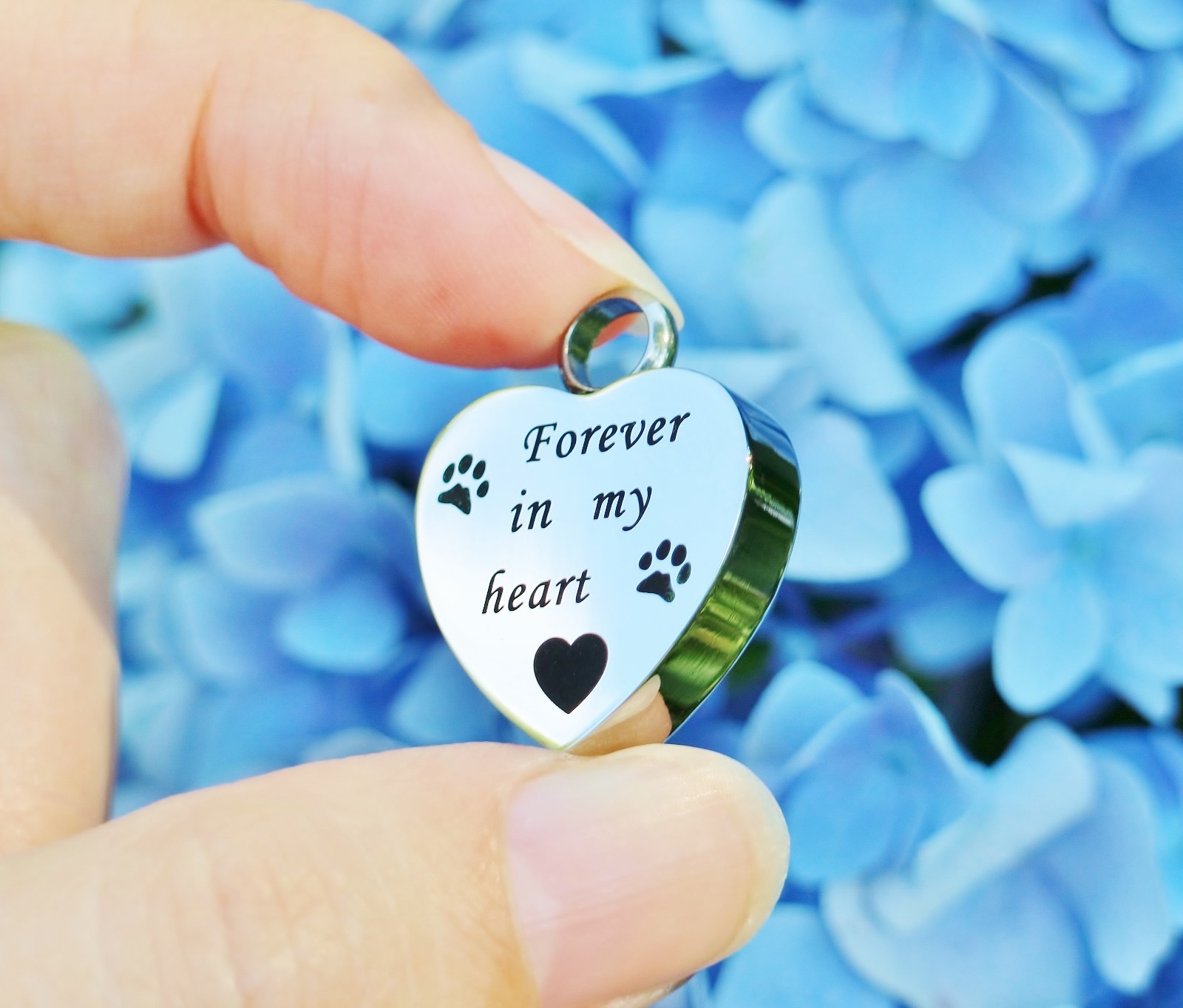Pet Cremation Necklace Pendant Urn Paw Print Dog Cat Forever In My Heart Always