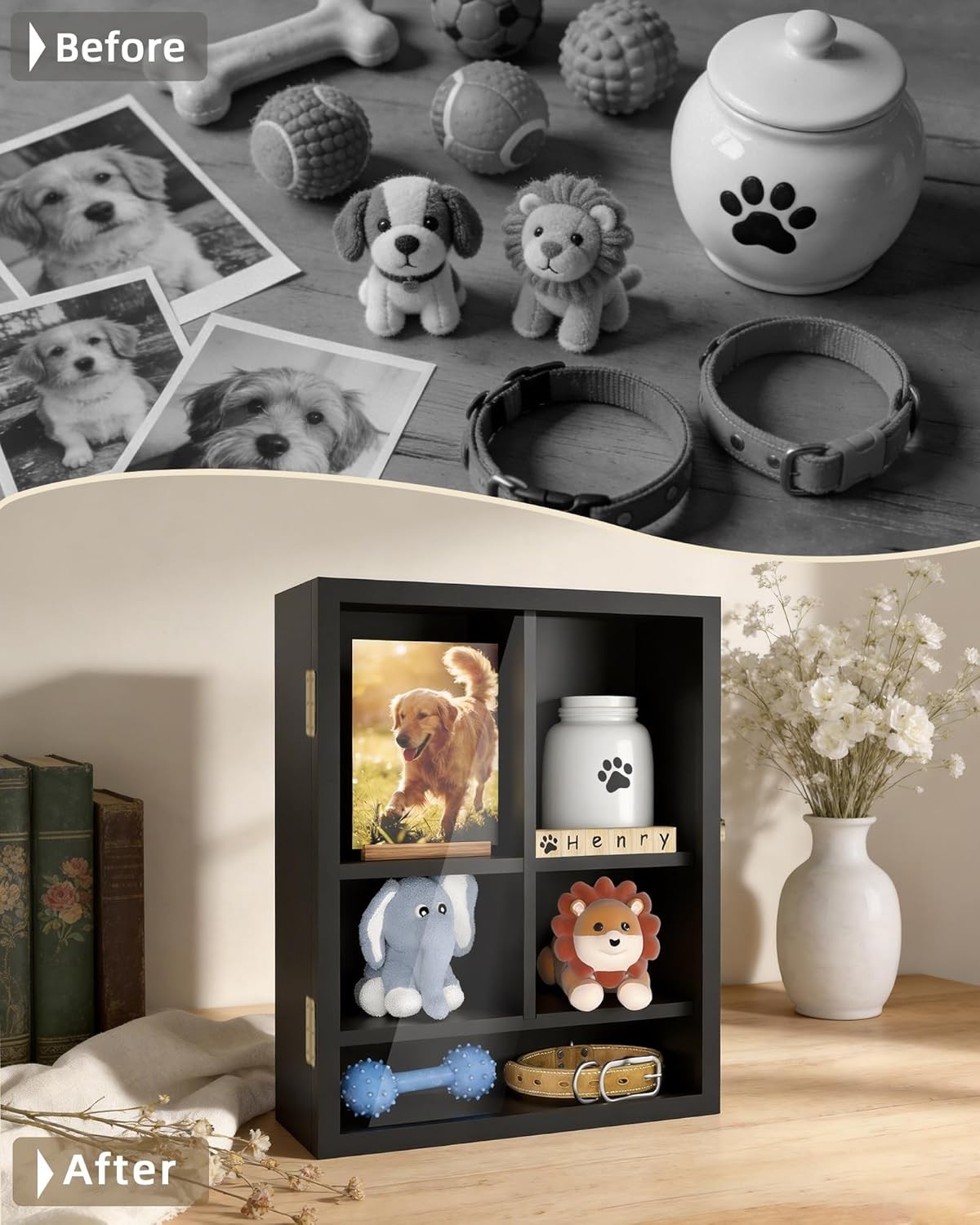 Pet Memorial Shadow Box, 14.7″x 12″ Dog Memorial Shadow Box with Adjustable S…