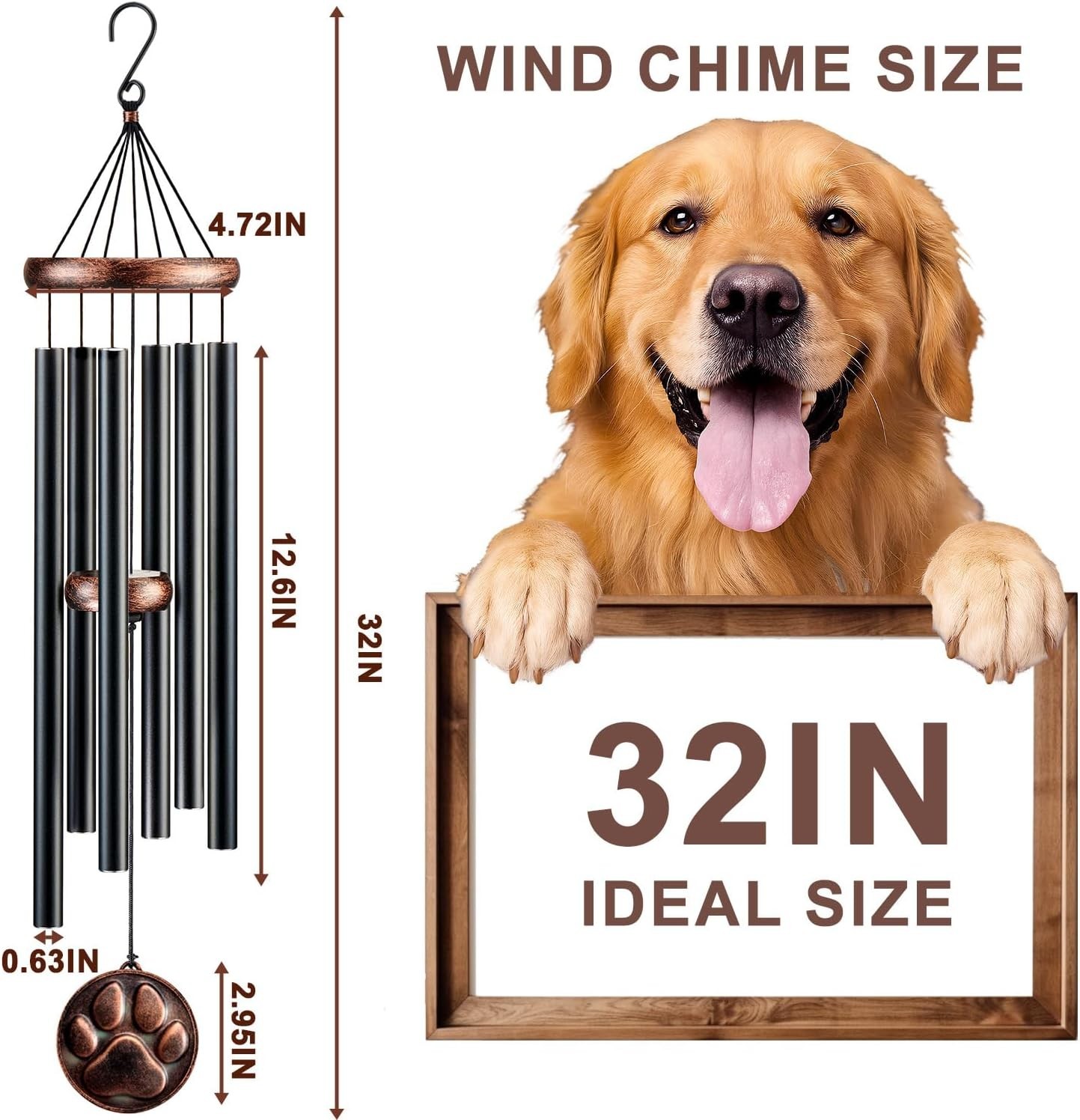 Weather Resistant 32” Pet Remembrance Wind Chimes – Deep Tone Melodic Tribute