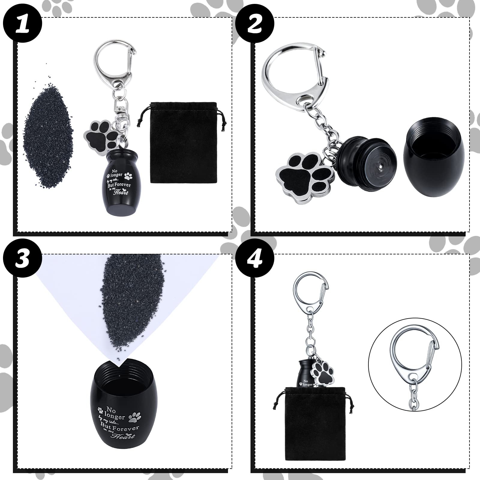 Tudomro 2 Pcs Pet Dog Urns Keychain for Ashes with 2 Storage Bags Fresh Style