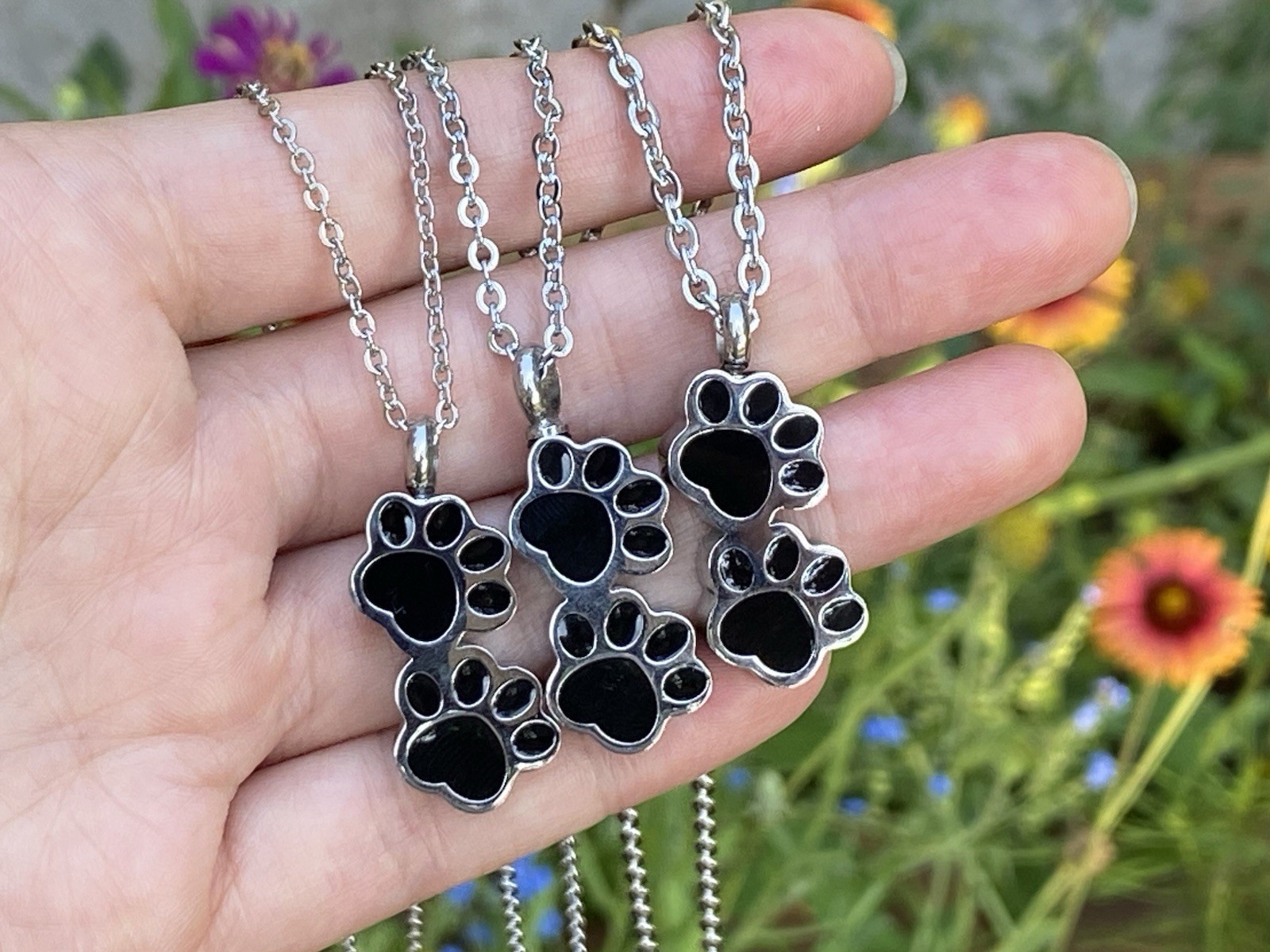 Paw Prints Pet Cremation Necklace Jewelry Pendant Urn For Ash Dog Cat Men Unisex