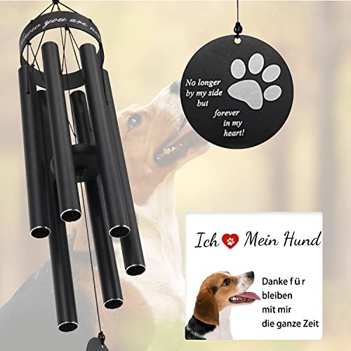 Pet Memorial Wind Chime, 30 Inches Paw Print Pet Forever in My Heart